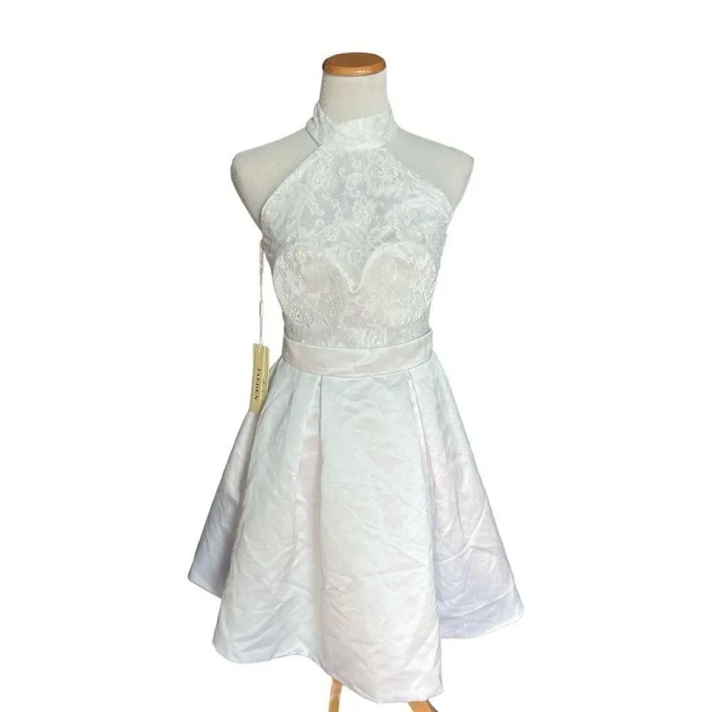 NWT Womens Jaeden Semi Formal Lace Mixed Media Wedding High Neck Dress - Sz S